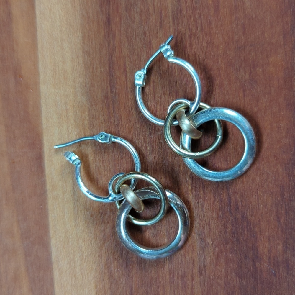 Earrings Drop Dangle Hoop, Circles, Silvertone, Rose Gold colored, Four …